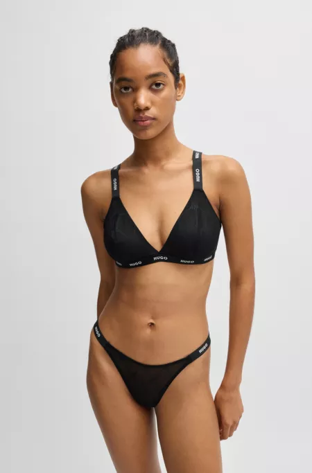 Signature-lace triangle bra with logo details