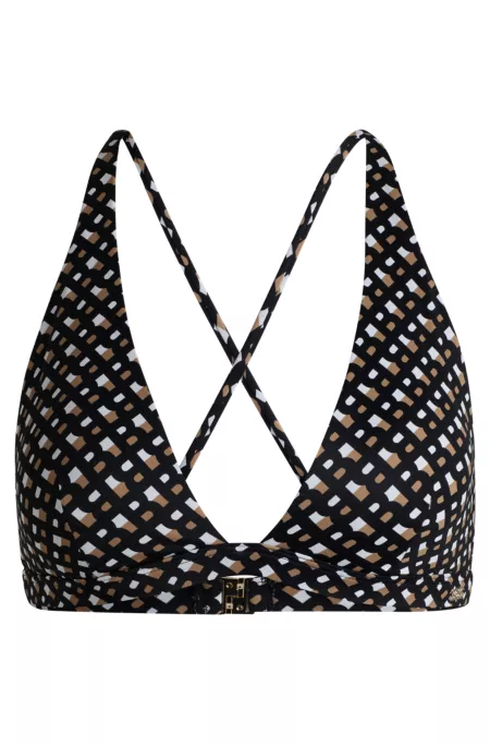 Monogram-print bikini top with logo charm