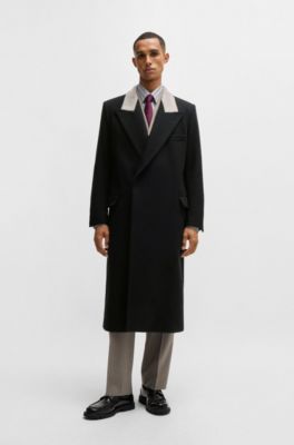 BOSS - Wool-blend coat with peak lapels - Black