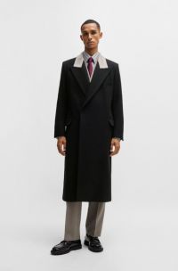 Manteau en laine mélangée avec revers en pointe, Noir