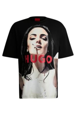 Oversized-fit T-shirt in cotton with statement artwork, Black