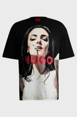 Oversized-fit T-shirt in cotton with statement artwork, Black