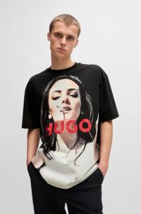 Oversized-fit T-shirt in cotton with high-impact print, Black