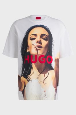 Oversized T-Shirt aus Baumwolle mit Statement-Artwork, Wei&szlig;