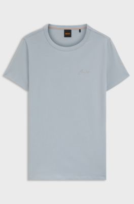 Cotton-jersey T-shirt with seasonal logo, Blue