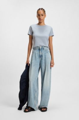 Cotton-jersey T-shirt with seasonal logo, Blue