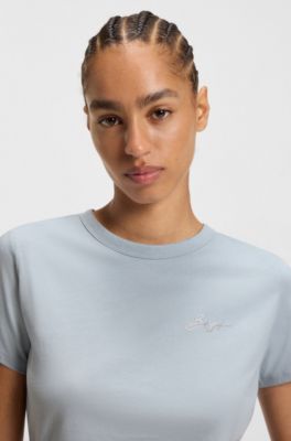 Cotton-jersey T-shirt with seasonal logo, Blue