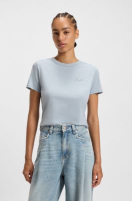 Cotton-jersey T-shirt with seasonal logo, Blue