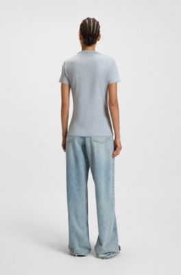Cotton-jersey T-shirt with seasonal logo, Blue