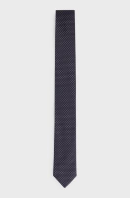 Geometric-pattern tie in silk jacquard, Dark Blue