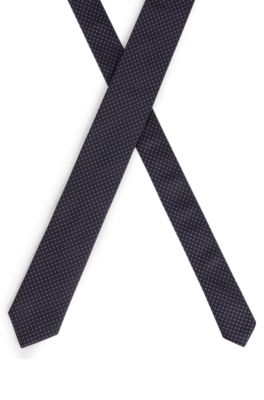 Geometric-pattern tie in silk jacquard, Dark Blue