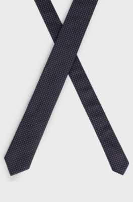 Geometric-pattern tie in silk jacquard, Dark Blue