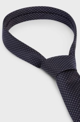 Geometric-pattern tie in silk jacquard, Dark Blue