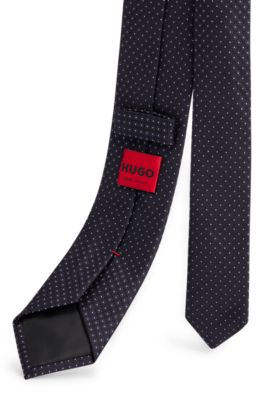 Geometric-pattern tie in silk jacquard, Dark Blue
