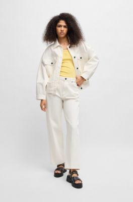 Oversized-fit jacket in white rigid denim, White