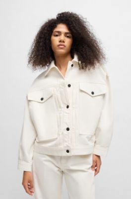 Oversized-fit jacket in white rigid denim, White