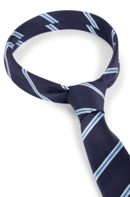 HUGO - Silk-jacquard tie with diagonal stripes - Dark Blue