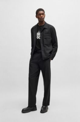 Cotton-jersey T-shirt with stacked smoke logo, Black