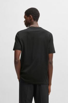 Cotton-jersey T-shirt with stacked smoke logo, Black