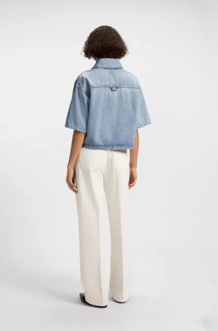 Relaxed-fit blouse in salt-and-pepper rigid denim