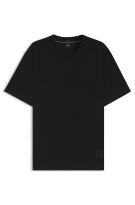 Relaxed-fit stretch-cotton T-shirt with logo badge, Black
