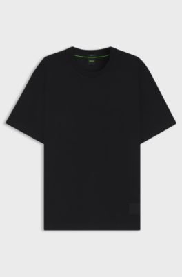 Relaxed-fit stretch-cotton T-shirt with logo badge, Black
