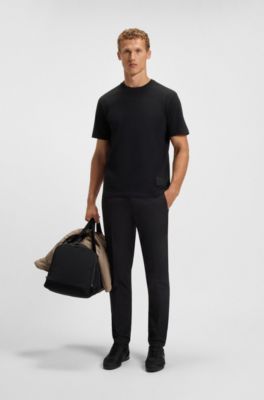 Relaxed-fit stretch-cotton T-shirt with logo badge, Black