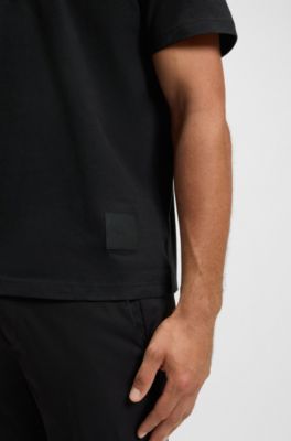 Relaxed-fit stretch-cotton T-shirt with logo badge, Black