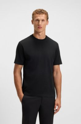 Relaxed-fit stretch-cotton T-shirt with logo badge, Black