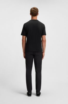 Relaxed-fit stretch-cotton T-shirt with logo badge, Black