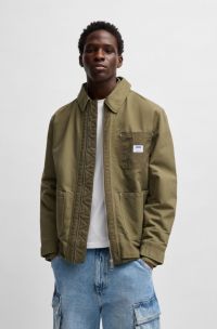 Relaxed-fit padded jacket in cotton with ribbed trims, Olive
