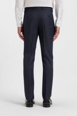 Slim-fit suit in checked virgin wool and silk, Blue Patterned