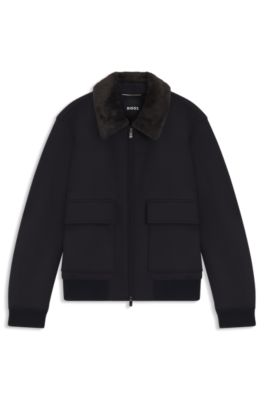 Regular-fit pilot jacket with detachable faux-fur collar, Dark Blue