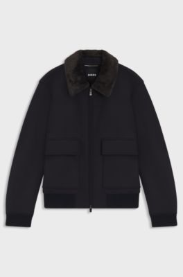 Regular-fit pilot jacket with detachable faux-fur collar, Dark Blue