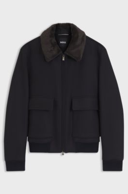 Regular-fit pilot jacket with detachable faux-fur collar, Dark Blue