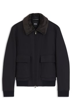 Regular-fit pilot jacket with detachable faux-fur collar