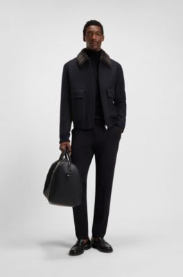 Italian wool-blend pilot jacket with micro pattern, Dark Blue