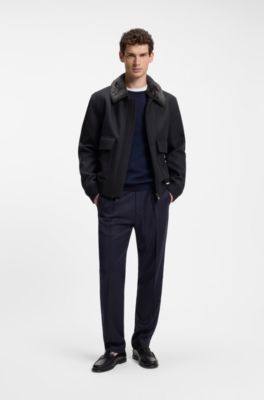 Regular-fit pilot jacket with detachable faux-fur collar, Dark Blue