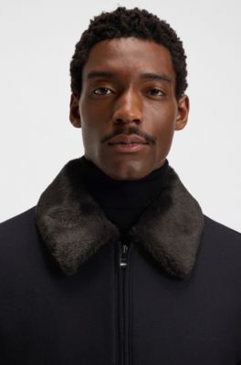 Italian wool-blend pilot jacket with micro pattern, Dark Blue