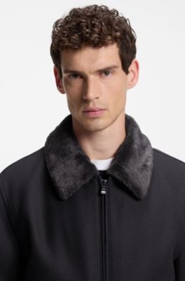 Regular-fit pilot jacket with detachable faux-fur collar, Dark Blue