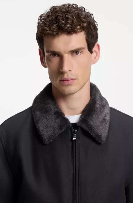 Veste aviateur Regular à col amovible en fourrure synthétique