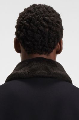 Italian wool-blend pilot jacket with micro pattern, Dark Blue