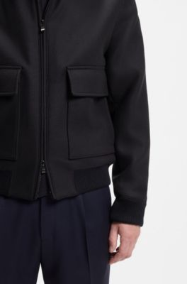 Regular-fit pilot jacket with detachable faux-fur collar, Dark Blue