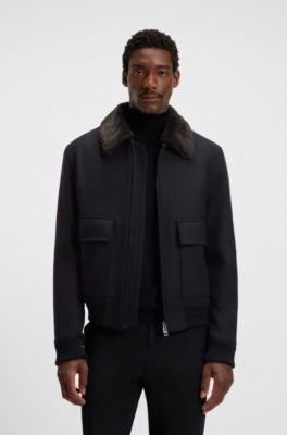 Regular-fit pilot jacket with detachable faux-fur collar, Dark Blue