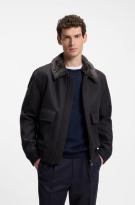 Regular-fit pilot jacket with detachable faux-fur collar, Dark Blue