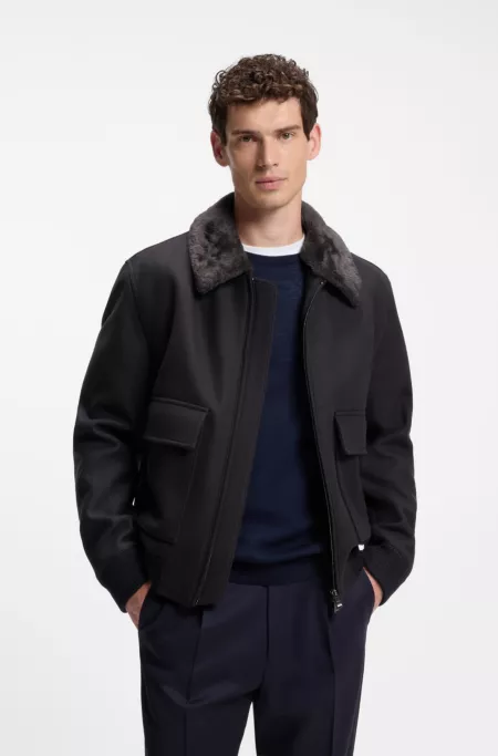 Veste aviateur Regular à col amovible en fourrure synthétique