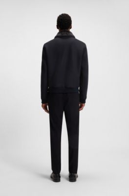 Italian wool-blend pilot jacket with micro pattern, Dark Blue