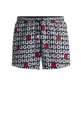Logo-print swim shorts with drawcord, Black