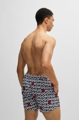 Logo-print swim shorts with drawcord, Black