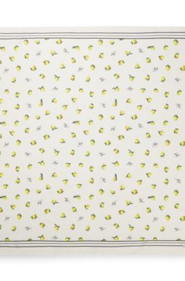 Silk scarf with printed artwork, White Patterned